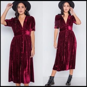 🍁NEW🍁Boho Burgundy Velvet Midi-Dress flowy fun